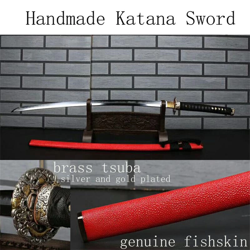 Handmade high quality katana  Swords with red genuine rayskin saya ss037