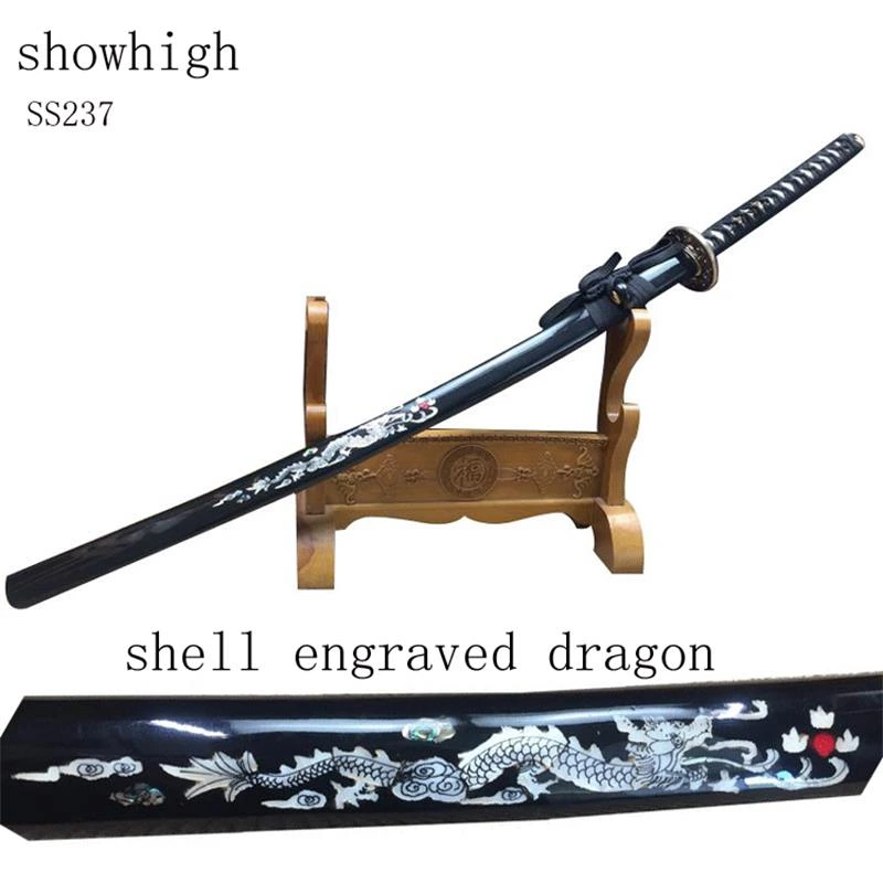 Handmade high quality shell engraved dragon katana sword Swords ss237