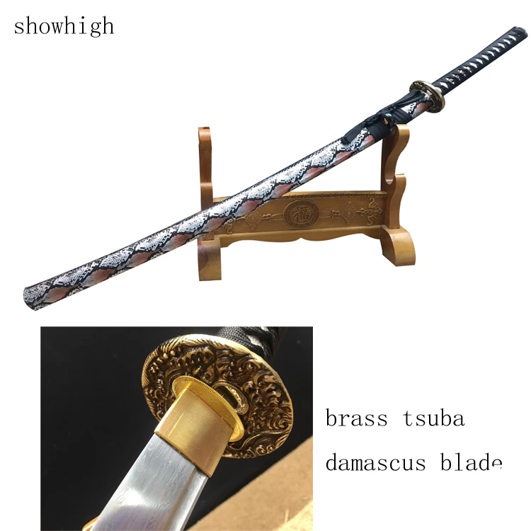 Handmade damascus katana  Swords with brass tsuba ss007-1