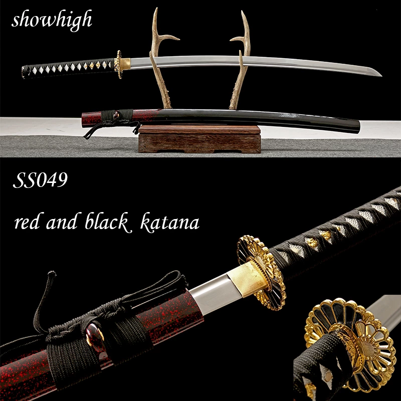 Handmade red and black katana samurai Swords ss049