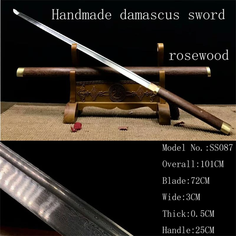 Handmade damascus Swords with rosewood saya  ss087