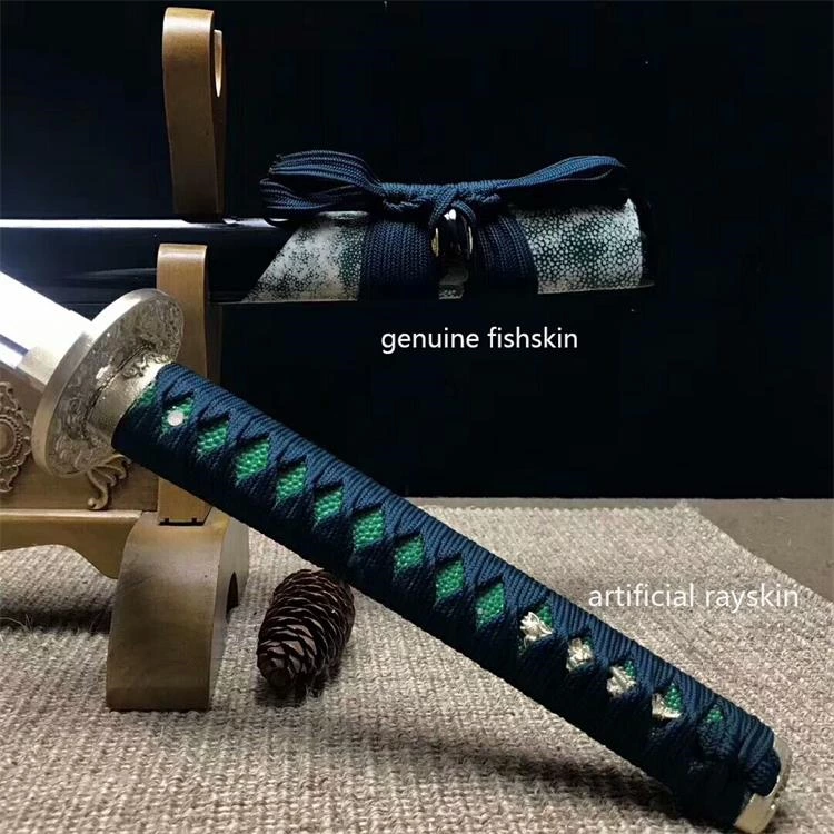 Handmade T10 real hamon katana Swords with part genuine fishskin saya ss136