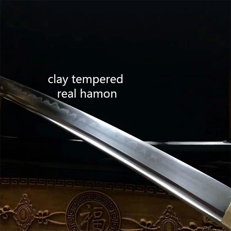 Handmade T10 real hamon katana Swords with part genuine fishskin saya ss136