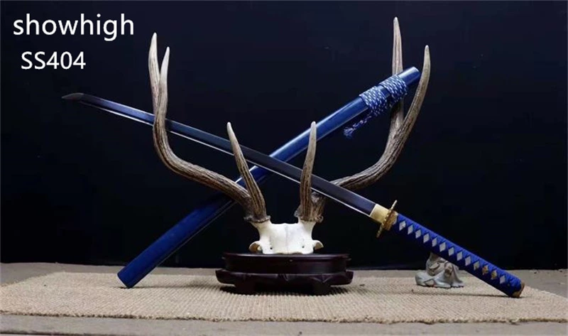 Handmade blue damascus Swords with brass tsuba ss404