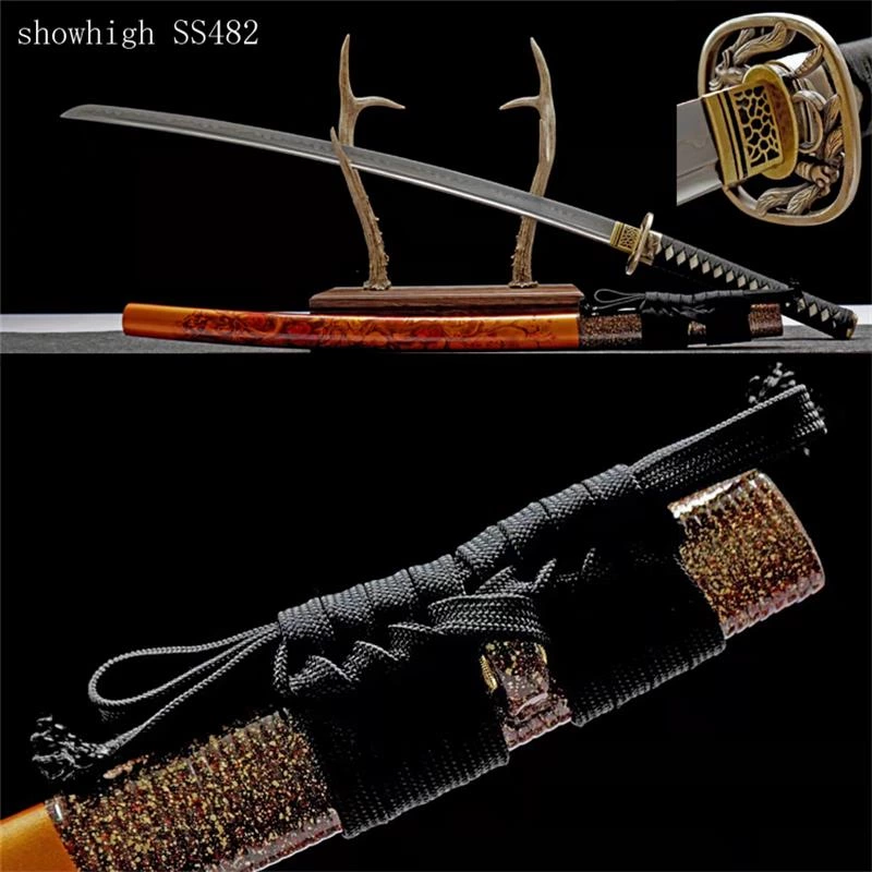 Handmade T10 real hamon brass dragonfly katana Swords ss482