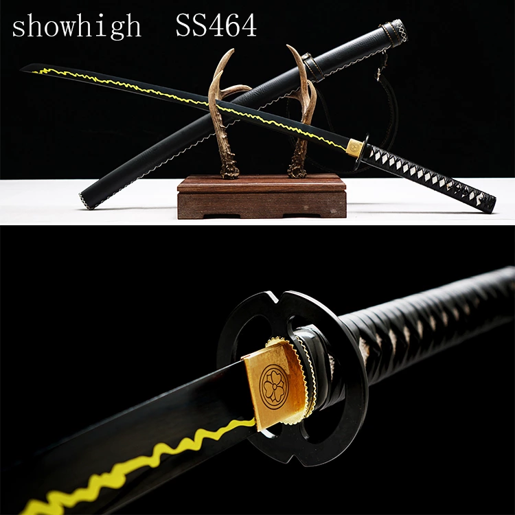 Handmade black steel yellow lightning katana Swords ss464