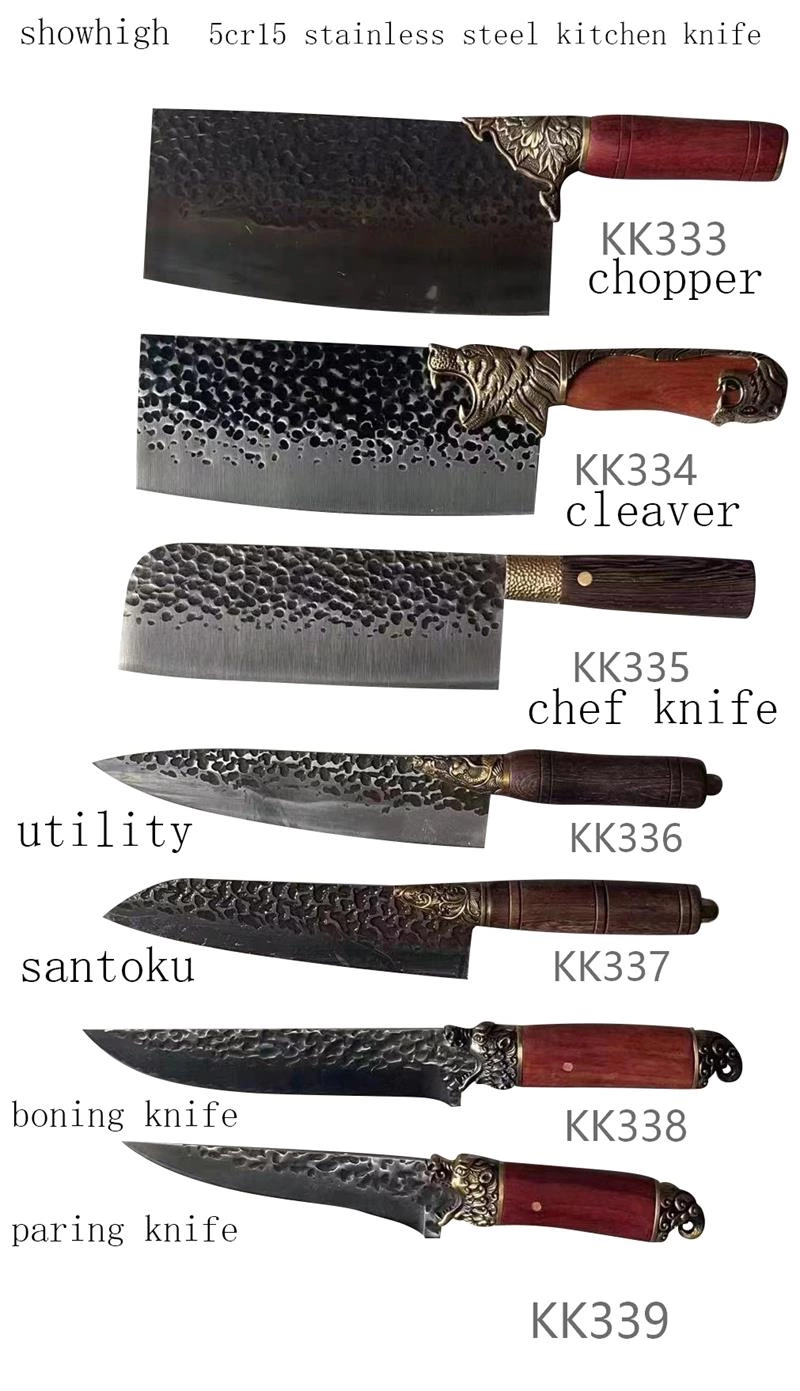 high quality 5cr15 stainless steel cleaver knife with brass and wood handle kk334