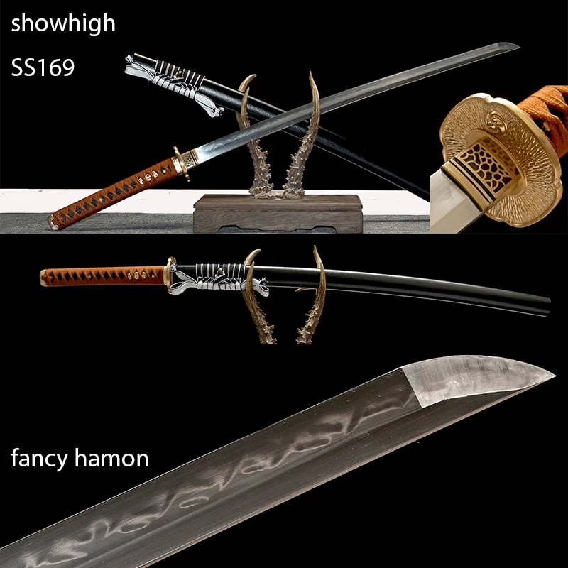 handmade high quality T10 real fancy hamon japanese katana  swords ss169