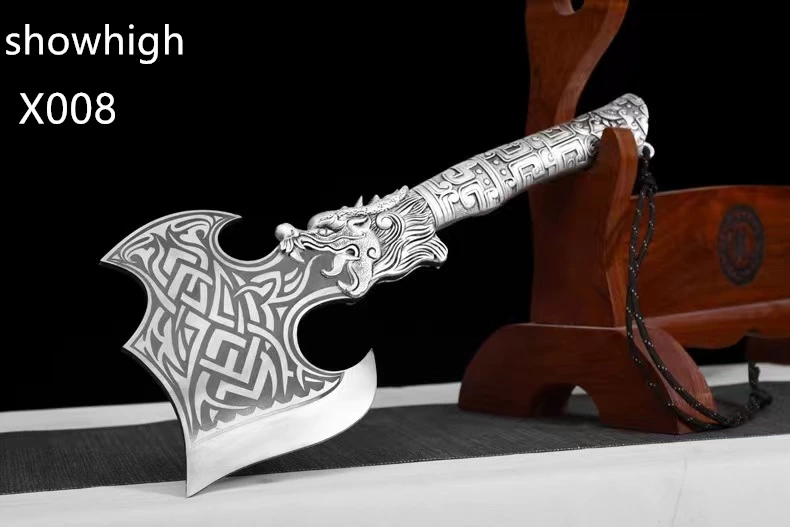 handmade high carbon steel  tomahawk  broad axe with zinc alloy dragon handle X008