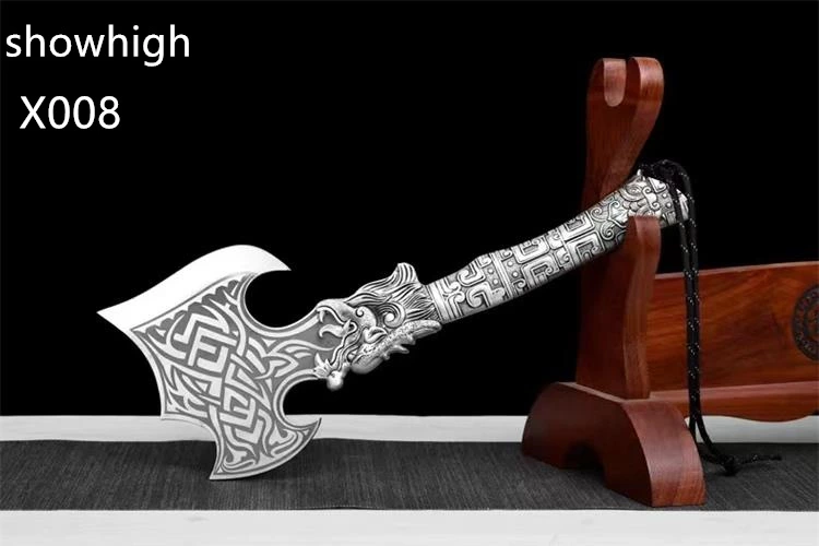 handmade high carbon steel  tomahawk  broad axe with zinc alloy dragon handle X008