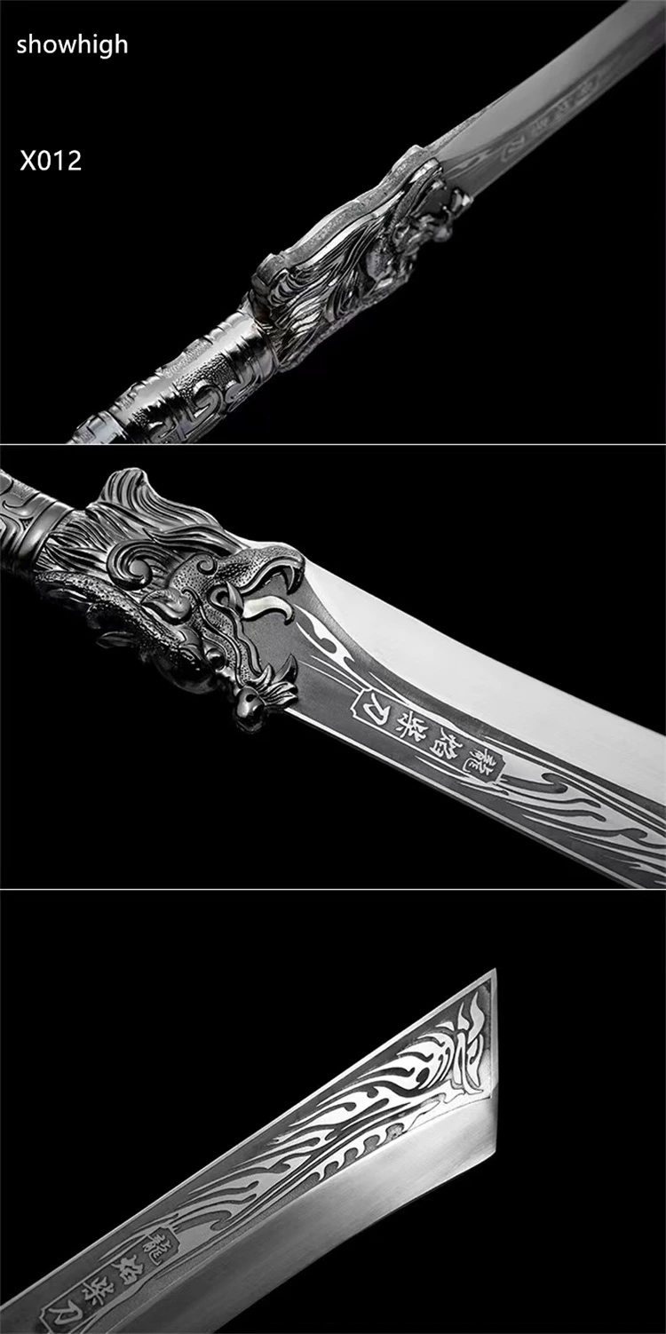 handmade high carbon steel dragon fire sword wood chopper X012