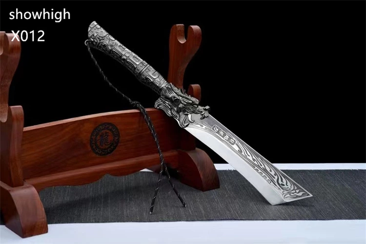 handmade high carbon steel dragon fire sword wood chopper X012