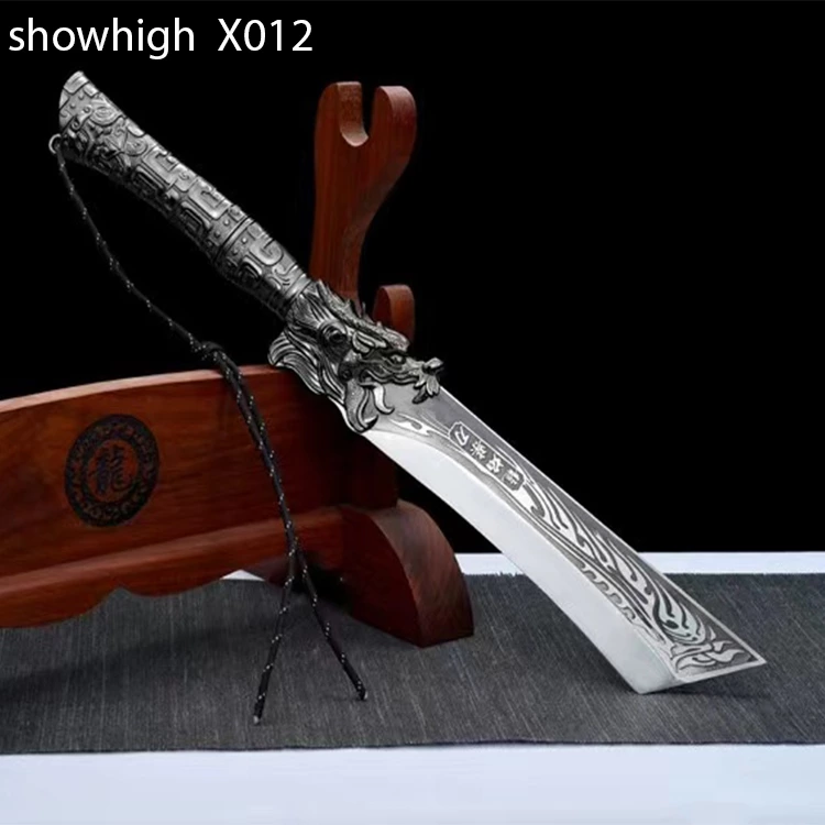 handmade high carbon steel dragon fire sword wood chopper X012