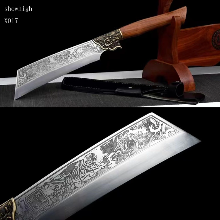 handmade high carbon steel dragon and tiger sword wood chopper  X017