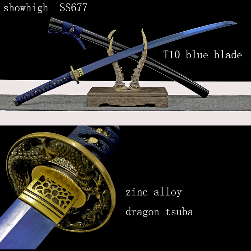 Handmade blue T10  Swords with dragon tsuba SS677