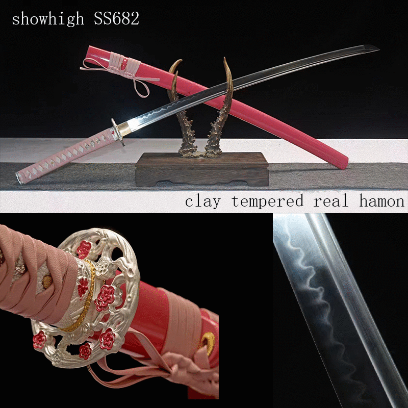 handmade functional katana sword with clay tempered real hamon blade ss682