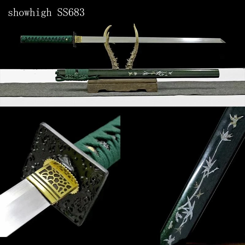 handmade functional  green katana sword ss683