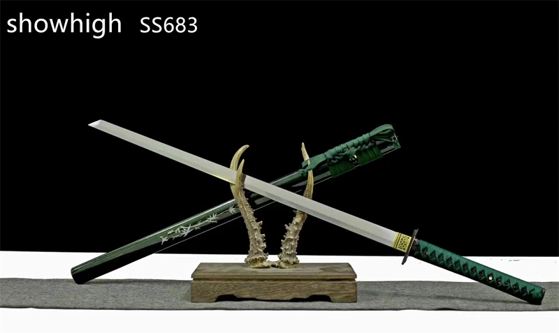 handmade functional  green katana sword ss683