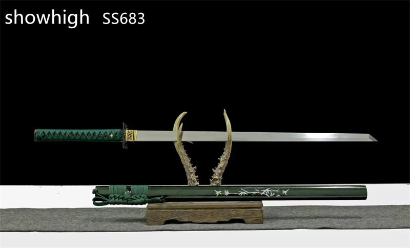 handmade functional  green katana sword ss683