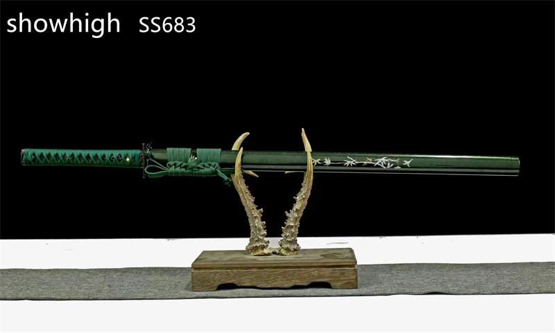 handmade functional  green katana sword ss683