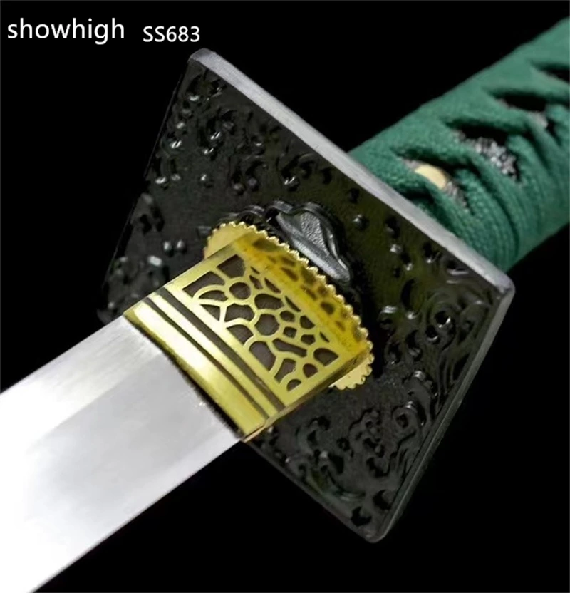 handmade functional  green katana sword ss683