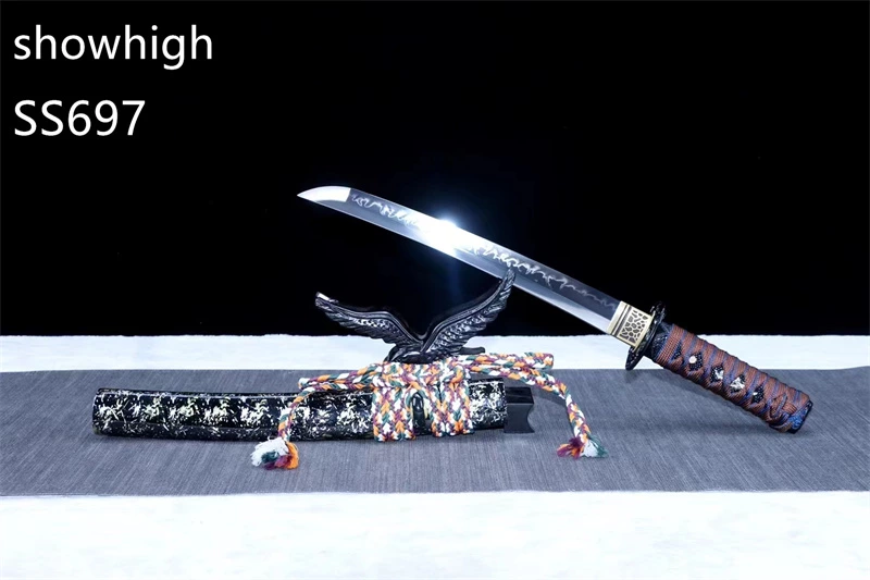 handmade high quality high carbon steel clay tempered real hamon tanto sword ss697