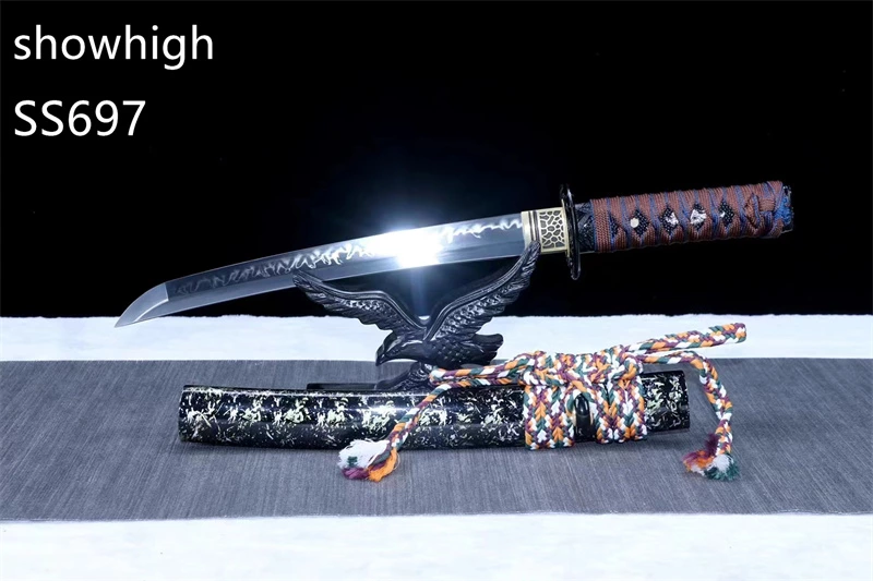 handmade high quality high carbon steel clay tempered real hamon tanto sword ss697