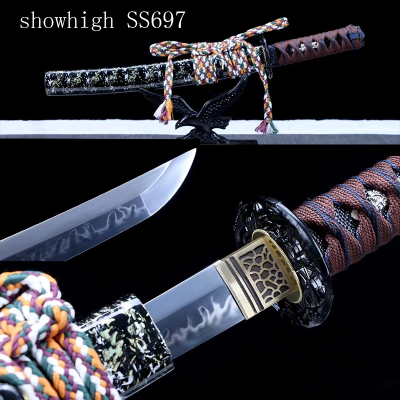 handmade high quality high carbon steel clay tempered real hamon tanto sword ss697