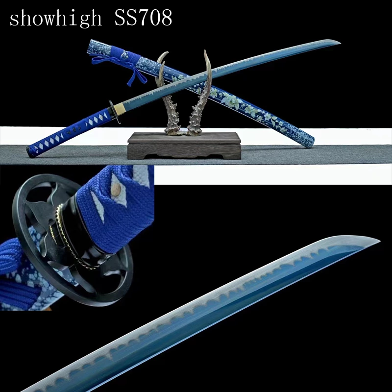 handmade blue lotus katana sword ss708