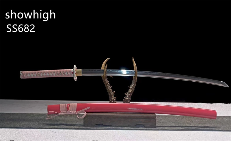 handmade functional katana sword with clay tempered real hamon blade ss682