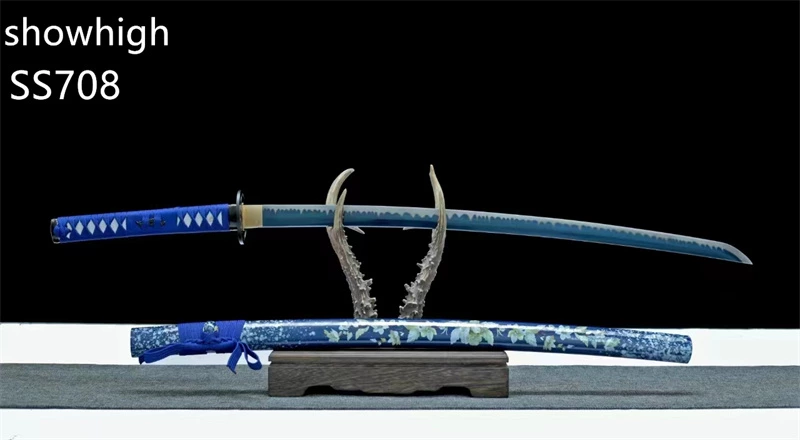 handmade blue lotus katana sword ss708