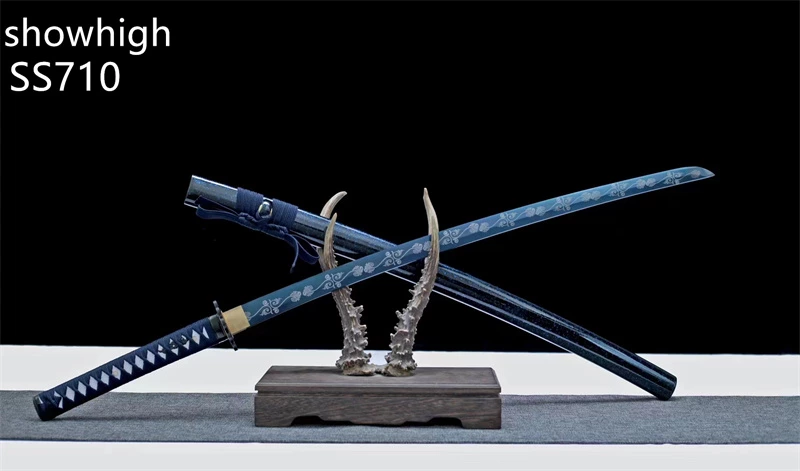 Handmade high carbon blue flower katana Swords ss710