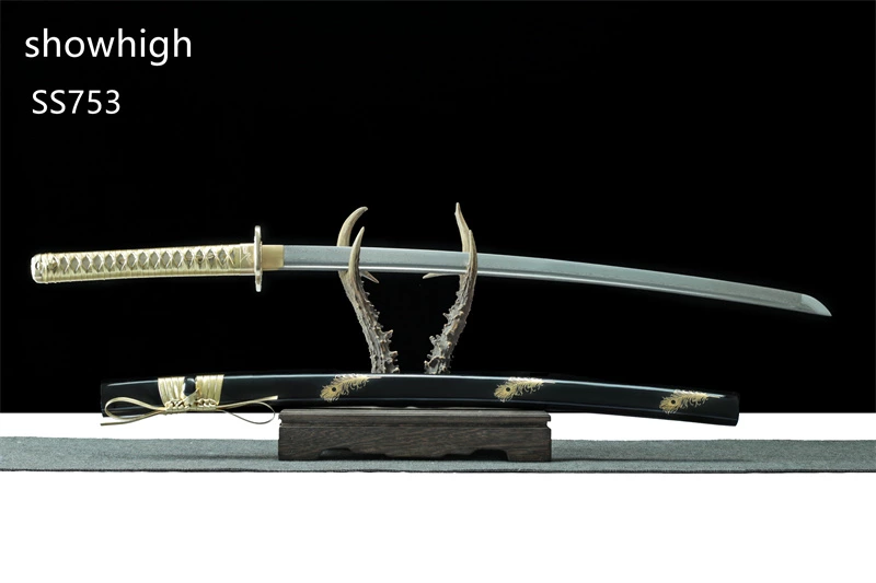 hand forged gold feather damascus katana sword ss753