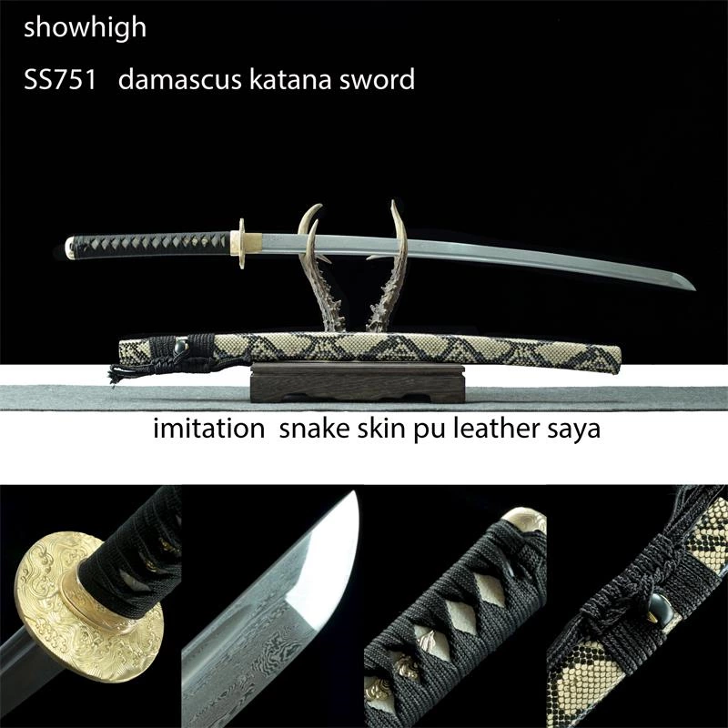 handmade  damascus katana sword fake snake skin saya ss751