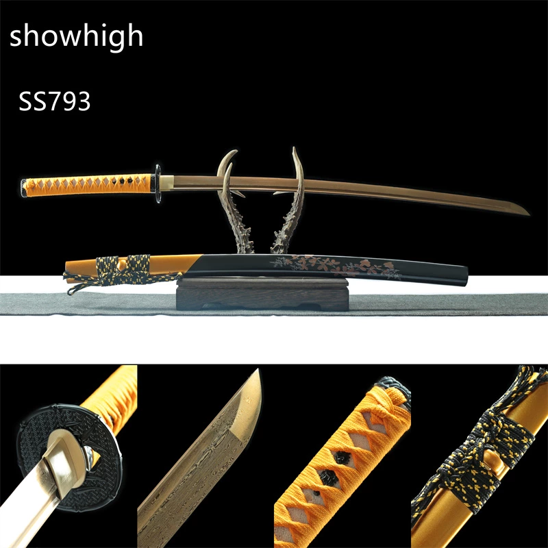 hand forged gold damascus sword ss793