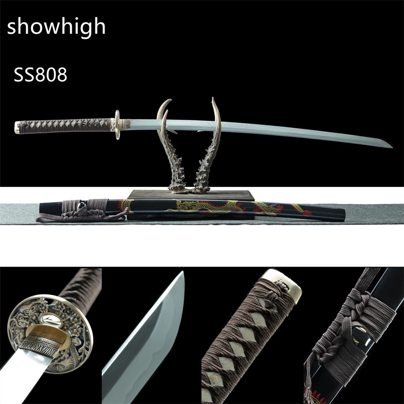 handmade T10 steel  clay tempered real hamon  manual grinded dragon katana sword ss808