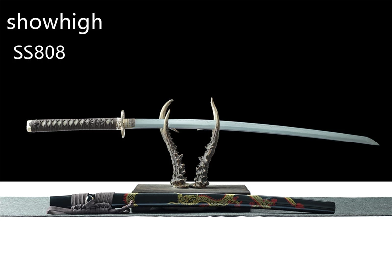 handmade T10 steel  clay tempered real hamon  manual grinded dragon katana sword ss808