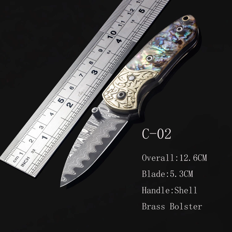 damascus folding pocket knife C02