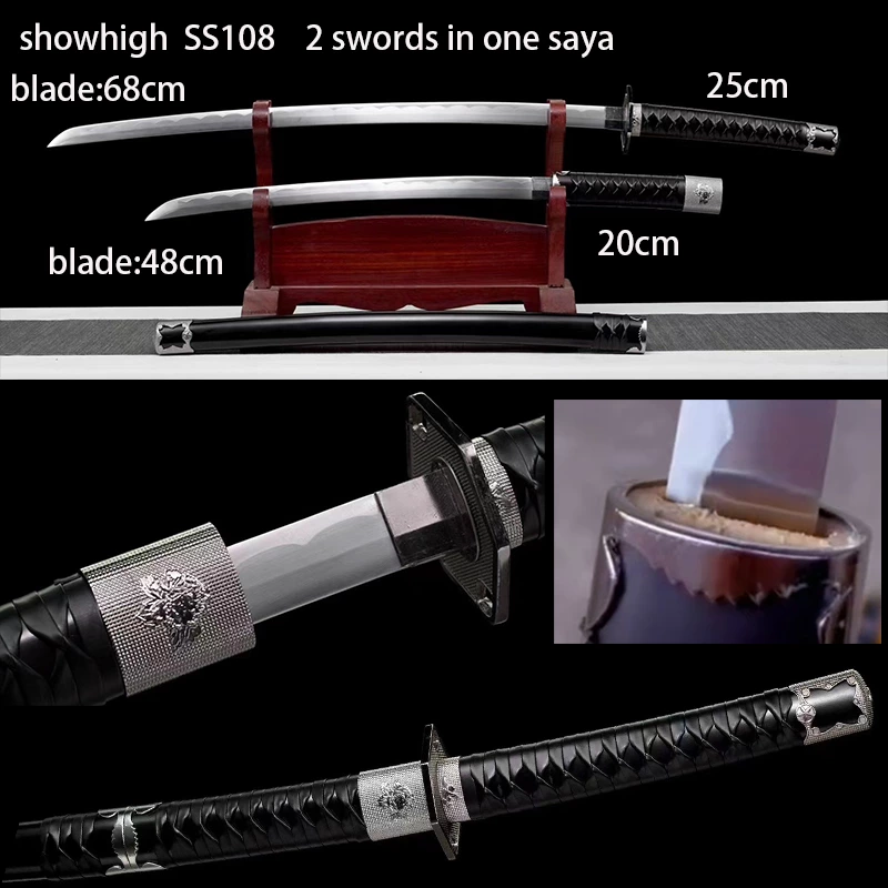 handmade high carbon steel twin katana wakizashi sword ss108