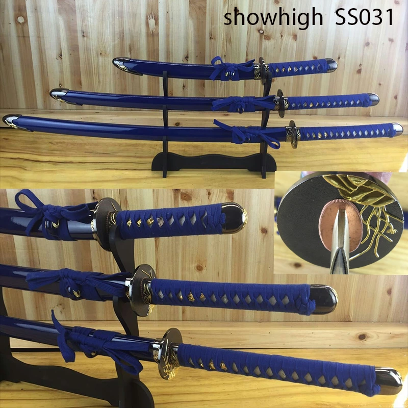 handmade katana wakizashi tanto  damascus swords set SS031