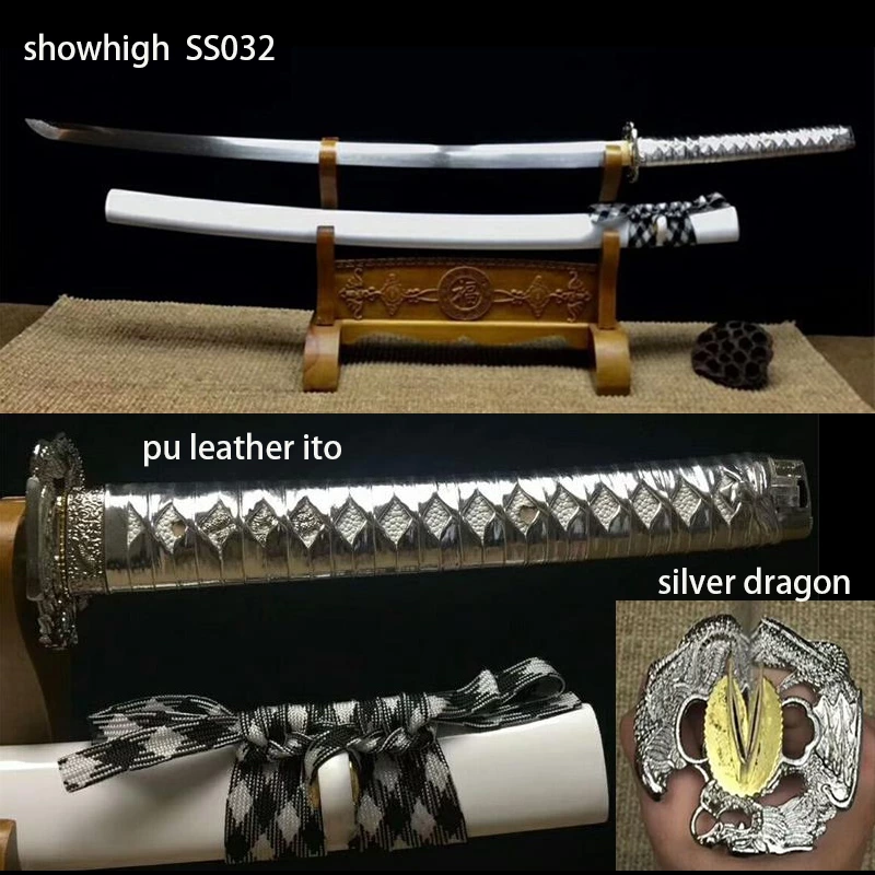 handmade silver dragon katana sword SS032