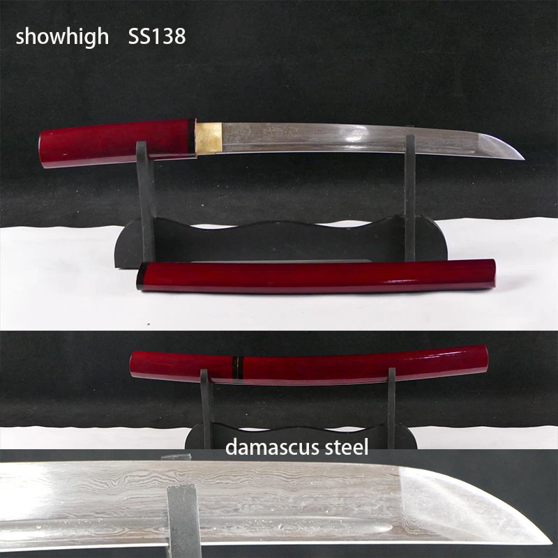 handmade damascus tanto sword with red saya SS138