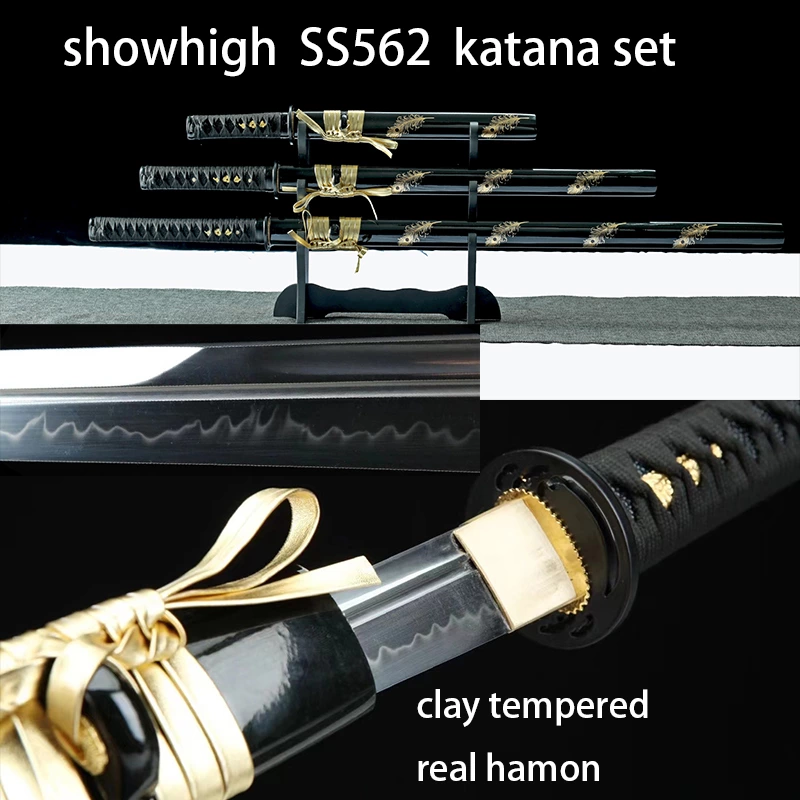 handmade gold feather katana swords set SS562